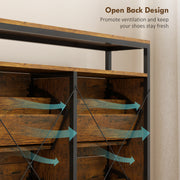 Shoe Storage Cabinet with 4 Flip Drawers and Open Shelf Ideal for Hallways, Rustic Brown