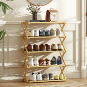 Five Tier Folding Bamboo Shoe Rack Space Saving Storage Organiser For Hallway Natural AOSOM