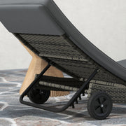 Dark Grey Rattan Sun Lounger With Adjustable Backrest and Wheels by Outsunny