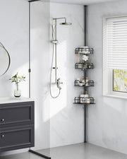 4 Tier Corner Shower Caddy Tension Pole No Drill Rustproof Storage Rack Ink Black by Songmics