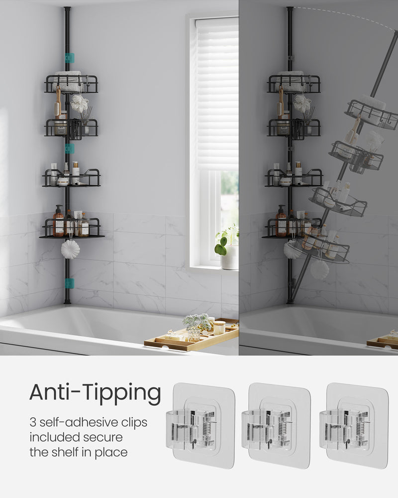 4 Tier Corner Shower Caddy Tension Pole No Drill Rustproof Storage Rack Ink Black by Songmics