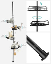 4 Tier Corner Shower Caddy Tension Pole No Drill Rustproof Storage Rack Ink Black by Songmics