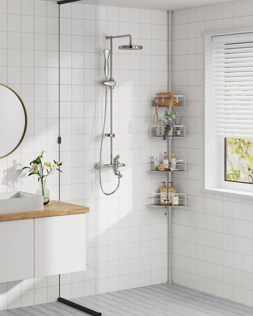 4 Tier Corner Shower Caddy No Drill Rustproof Storage Rack in Dove Grey by Songmics