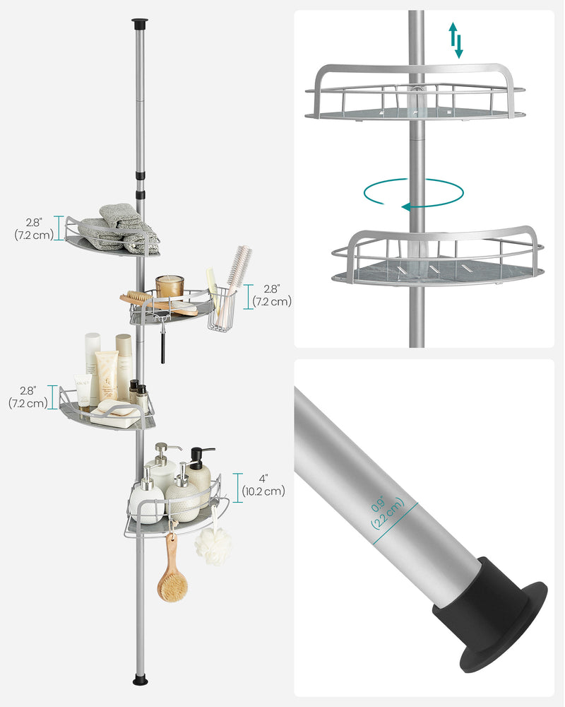4 Tier Corner Shower Caddy No Drill Rustproof Storage Rack in Dove Grey by Songmics