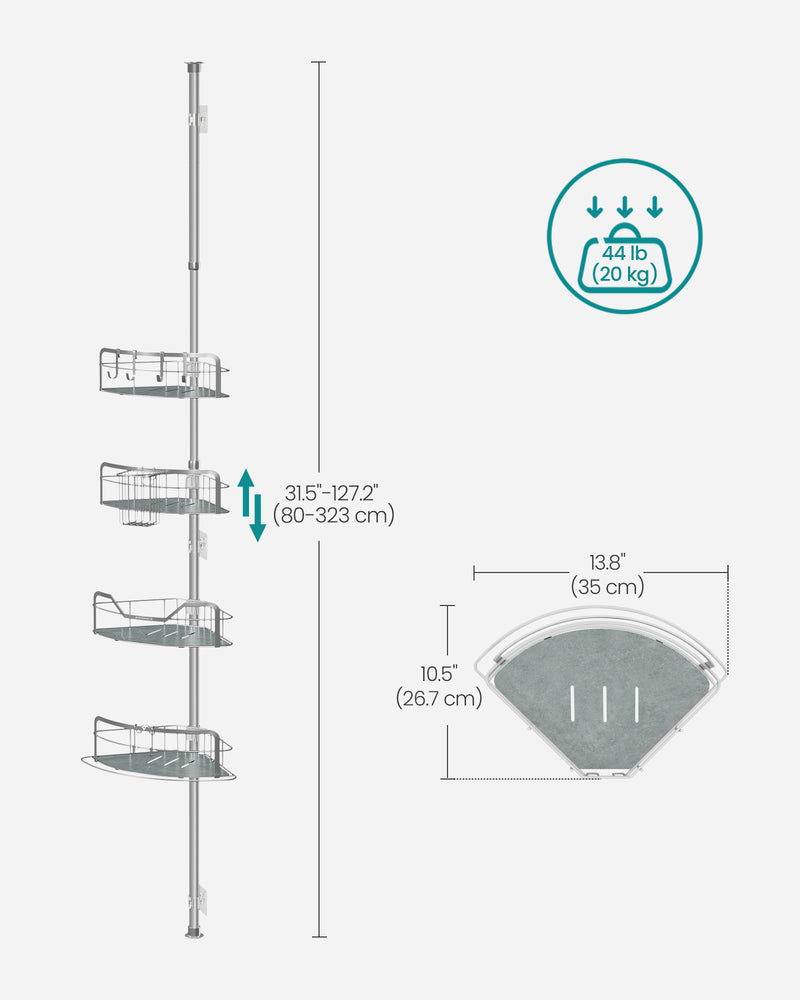 4 Tier Corner Shower Caddy No Drill Rustproof Storage Rack in Dove Grey by Songmics