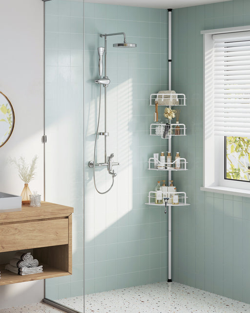 4 Tier Corner Shower Caddy with Tension Pole No Drilling Required in Cloud White by Songmics