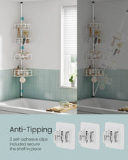 4 Tier Corner Shower Caddy with Tension Pole No Drilling Required in Cloud White by Songmics