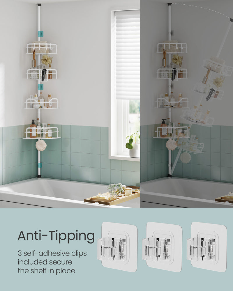 4 Tier Corner Shower Caddy with Tension Pole No Drilling Required in Cloud White by Songmics
