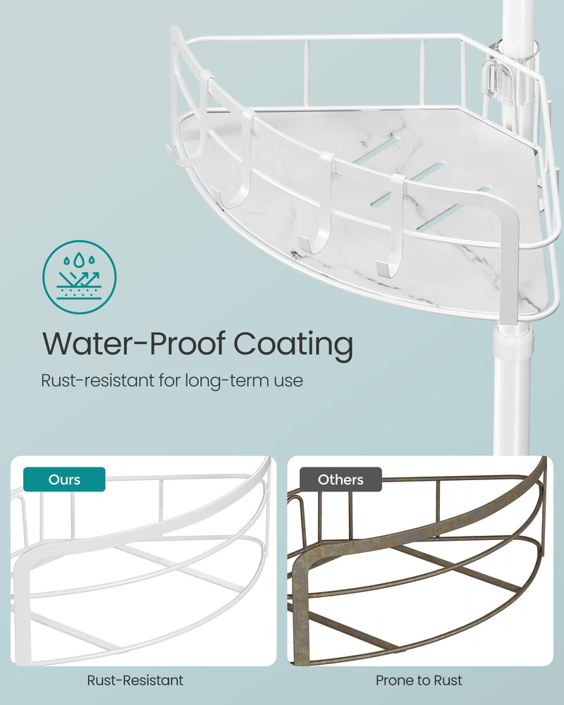 4 Tier Corner Shower Caddy with Tension Pole No Drilling Required in Cloud White by Songmics