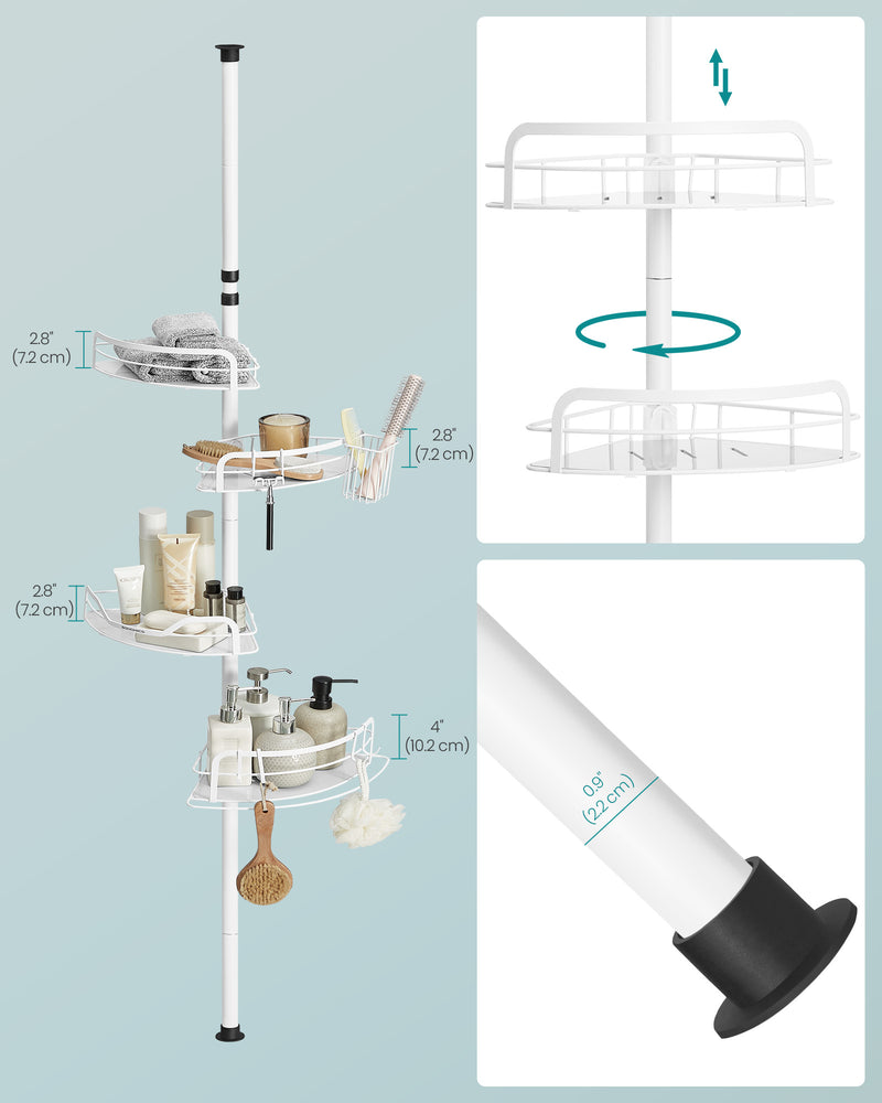 4 Tier Corner Shower Caddy with Tension Pole No Drilling Required in Cloud White by Songmics
