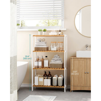 4 Tier Bamboo Storage Shelf White and Natural Wood Freestanding Unit by Songmics