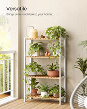 4 Tier Bamboo Storage Shelf White and Natural Wood Freestanding Unit by Songmics