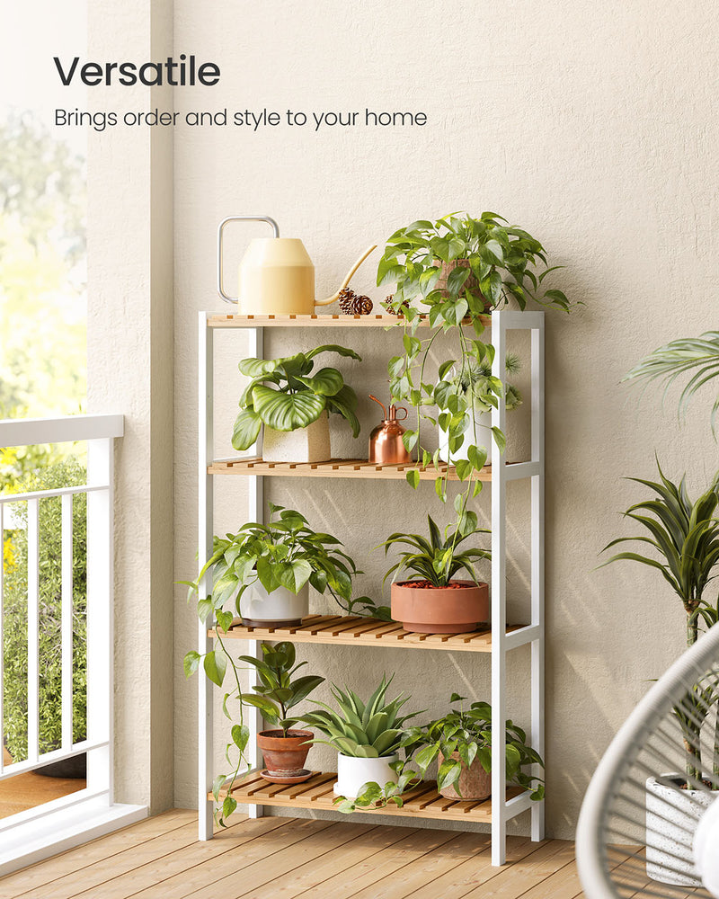 4 Tier Bamboo Storage Shelf White and Natural Wood Freestanding Unit by Songmics