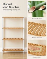4 Tier Bamboo Storage Shelf White and Natural Wood Freestanding Unit by Songmics