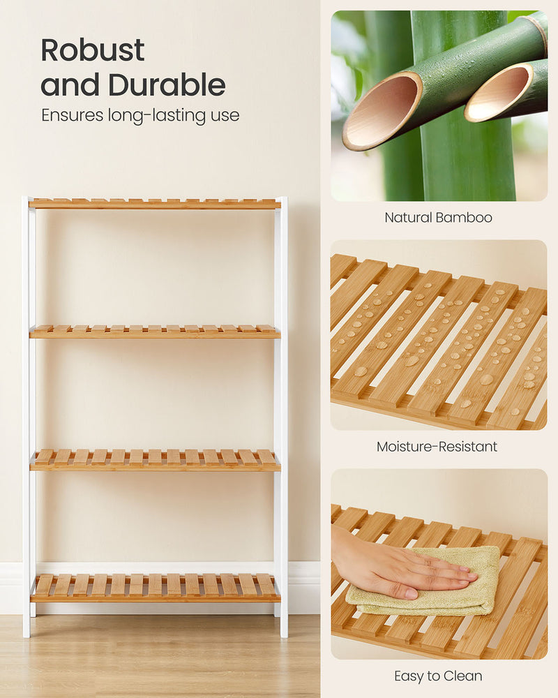 4 Tier Bamboo Storage Shelf White and Natural Wood Freestanding Unit by Songmics