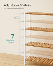 4 Tier Bamboo Storage Shelf White and Natural Wood Freestanding Unit by Songmics
