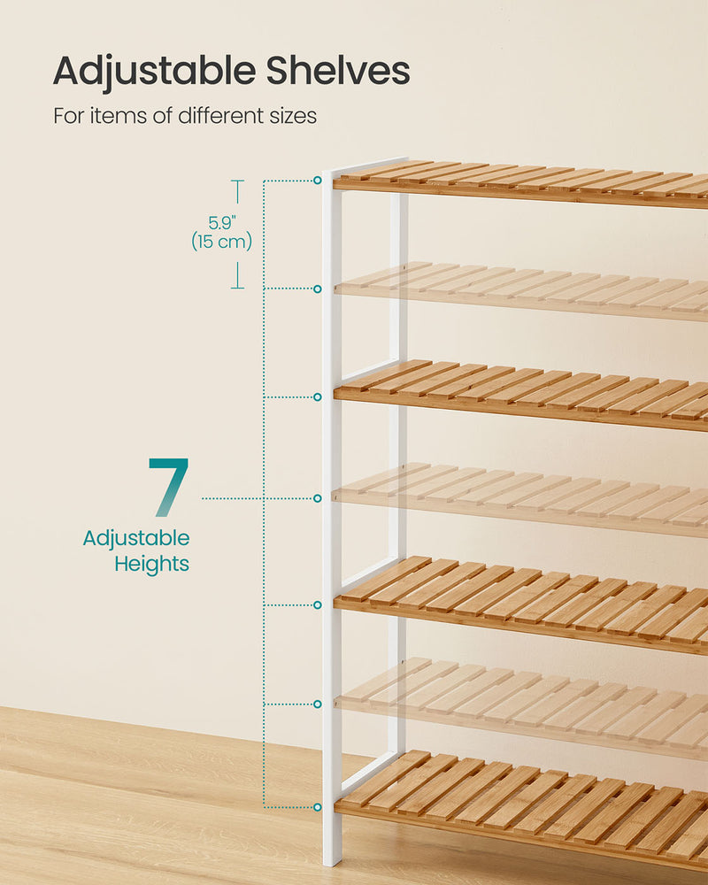 4 Tier Bamboo Storage Shelf White and Natural Wood Freestanding Unit by Songmics