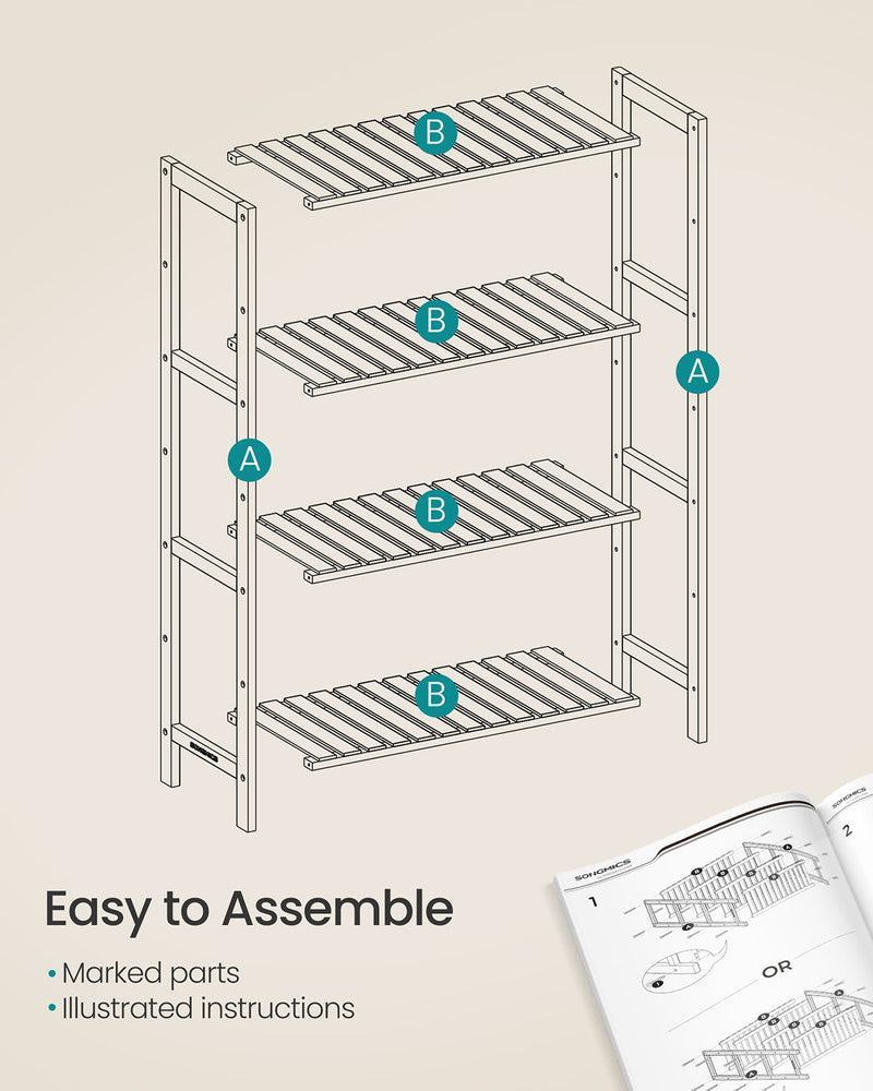 4 Tier Bamboo Storage Shelf White and Natural Wood Freestanding Unit by Songmics