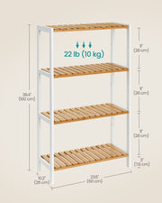 4 Tier Bamboo Storage Shelf White and Natural Wood Freestanding Unit by Songmics