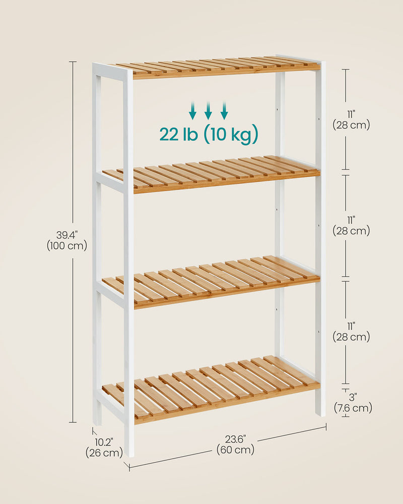 4 Tier Bamboo Storage Shelf White and Natural Wood Freestanding Unit by Songmics