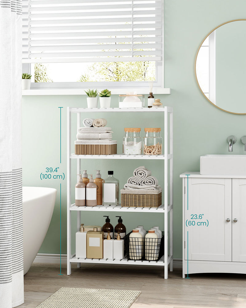 4 Tier Bamboo Storage Shelf Freestanding Shelving Unit for Bathroom or Kitchen by Songmics