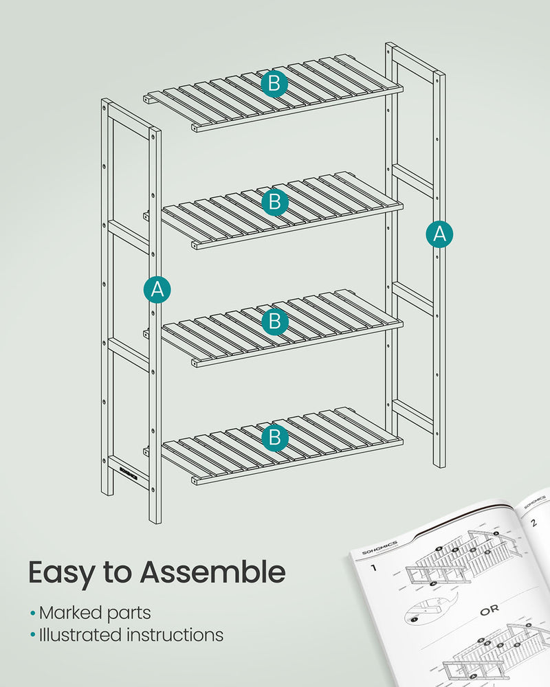 4 Tier Bamboo Storage Shelf Freestanding Shelving Unit for Bathroom or Kitchen by Songmics
