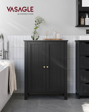 Double Door Bathroom Floor Cabinet in Ink Black with Adjustable Shelves by Vasagle, 60x30x80cm