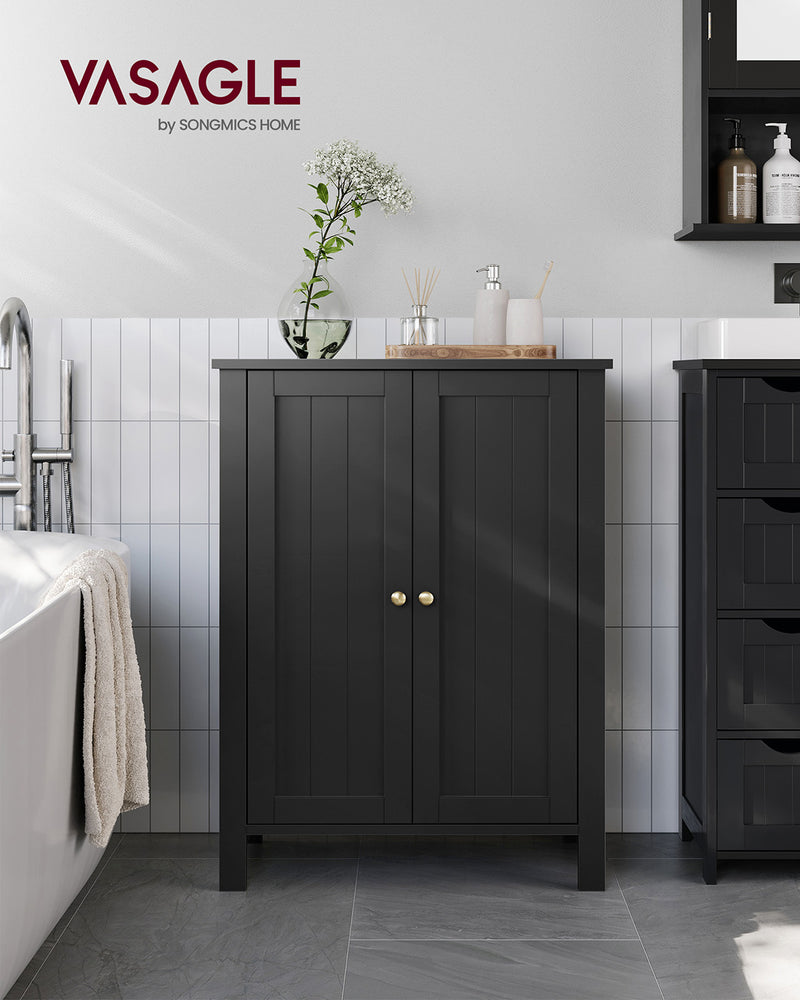 Double Door Bathroom Floor Cabinet in Ink Black with Adjustable Shelves by Vasagle, 60x30x80cm