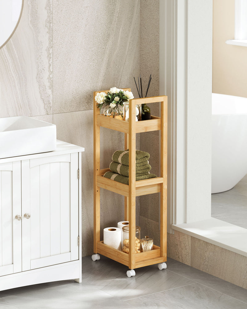 Slim 3 Tier Bathroom Storage Trolley with Wheels for Small Spaces 20 x 30 x 80 cm by Songmics
