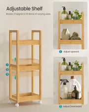 Slim 3 Tier Bathroom Storage Trolley with Wheels for Small Spaces 20 x 30 x 80 cm by Songmics