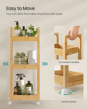 Slim 3 Tier Bathroom Storage Trolley with Wheels for Small Spaces 20 x 30 x 80 cm by Songmics