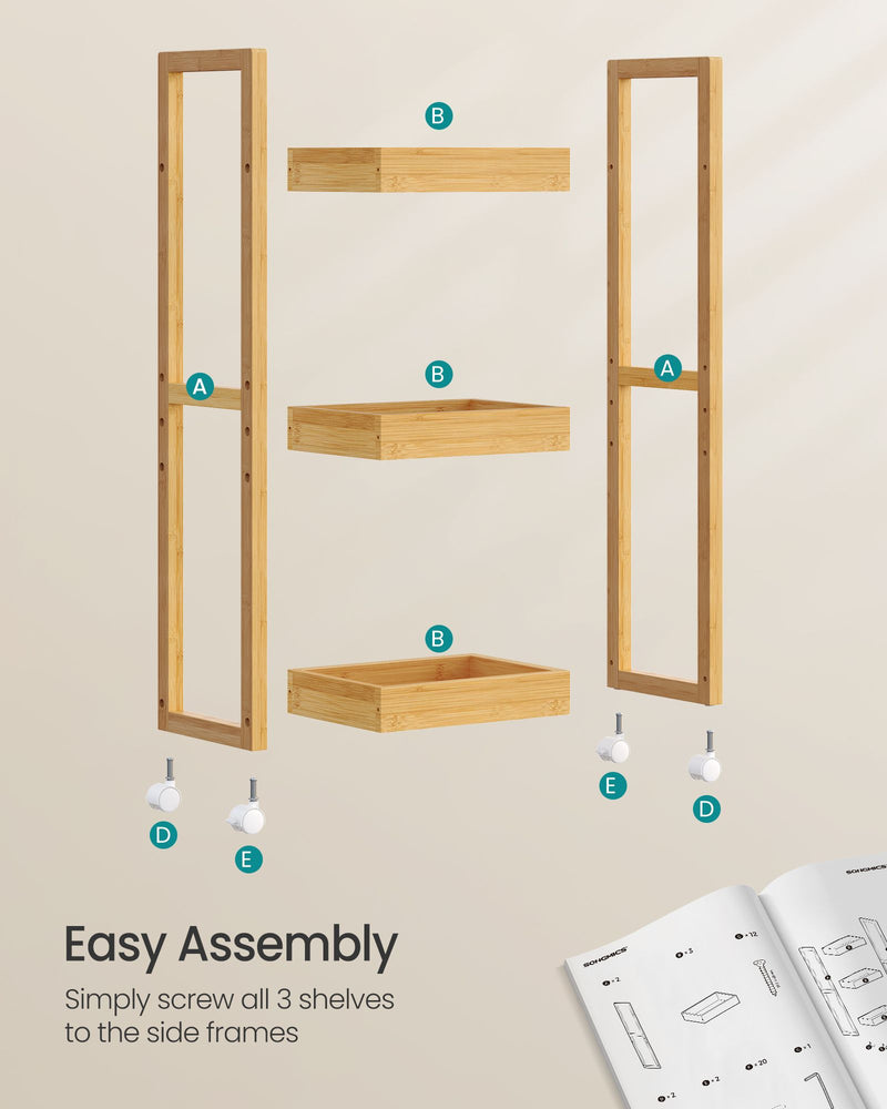 Slim 3 Tier Bathroom Storage Trolley with Wheels for Small Spaces 20 x 30 x 80 cm by Songmics