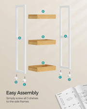 Slim 3 Tier Storage Trolley White and Natural Wood Finish for Kitchen or Bathroom by Songmics
