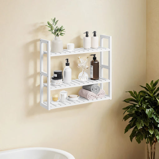 Bamboo Bathroom Shelving Unit Wall Mounted or Free Standing with 3 Tiers by Songmics