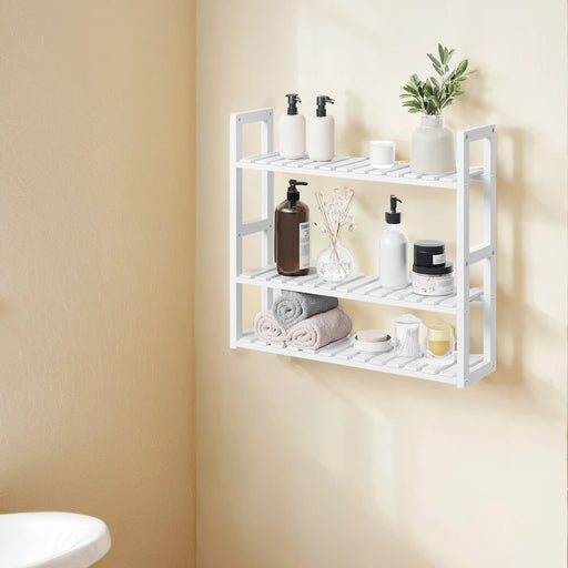 Bamboo Bathroom Shelving Unit Wall Mounted or Free Standing with 3 Tiers by Songmics