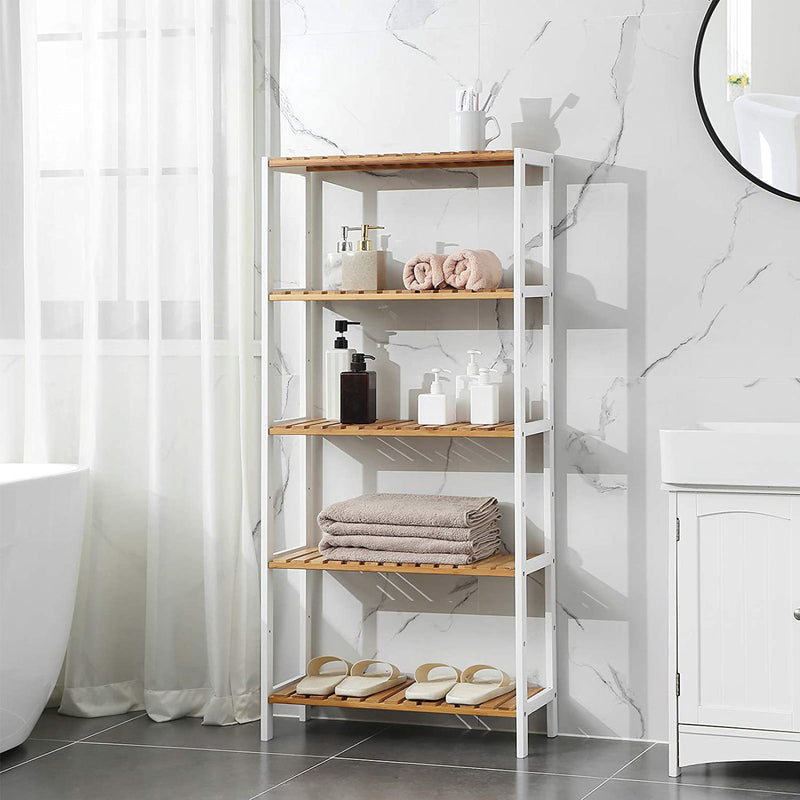 5 Tier Bamboo Bathroom Storage Shelves Freestanding Organiser Unit by Songmics