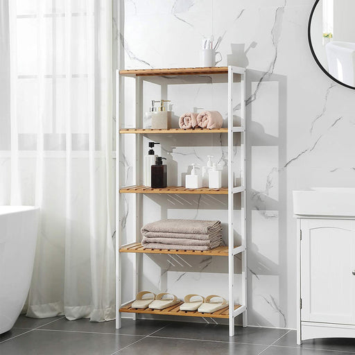 5 Tier Bamboo Bathroom Storage Shelves Freestanding Organiser Unit by Songmics