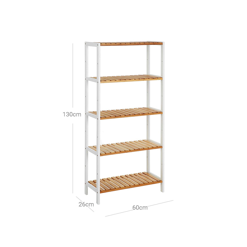 5 Tier Bamboo Bathroom Storage Shelves Freestanding Organiser Unit by Songmics