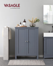 Grey Double Door Bathroom Cabinet with Adjustable Shelf by Vasagle, 30x60x80cm