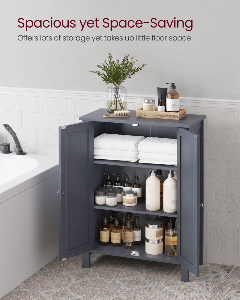 Grey Double Door Bathroom Cabinet with Adjustable Shelf by Vasagle, 30x60x80cm