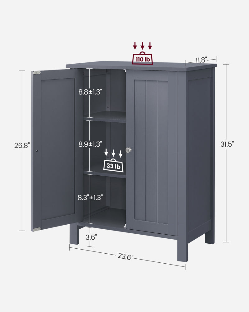 Grey Double Door Bathroom Cabinet with Adjustable Shelf by Vasagle, 30x60x80cm
