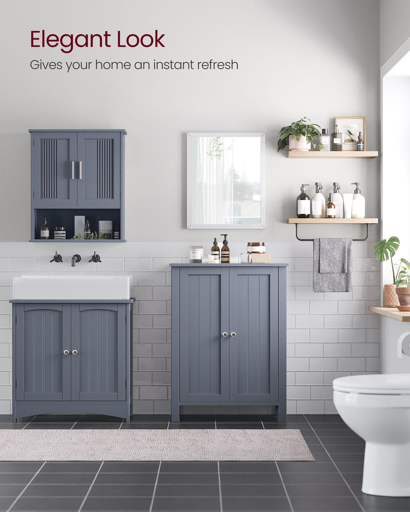 Grey Double Door Bathroom Cabinet with Adjustable Shelf by Vasagle, 30x60x80cm