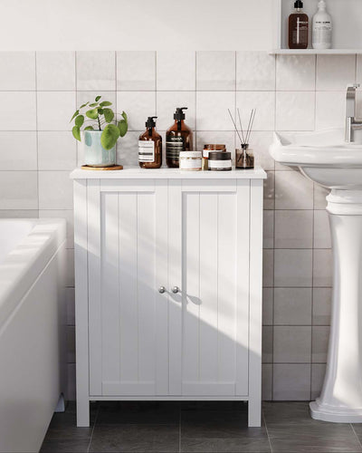 White Double Door Bathroom Wall Cabinet with AWhite Double Door Bathroom Cabinet with Adjustable Shelves and Storage by Vasagle, 60 x 30 x 80cmdjustable Shelves and Storage by Vasagle