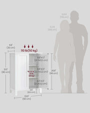 White Double Door Bathroom Cabinet with Adjustable Shelves and Storage by Vasagle, 60 x 30 x 80cm