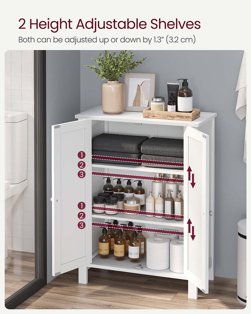 White Double Door Bathroom Cabinet with Adjustable Shelves and Storage by Vasagle, 60 x 30 x 80cm