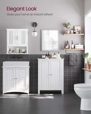 White Double Door Bathroom Cabinet with Adjustable Shelves and Storage by Vasagle, 60 x 30 x 80cm