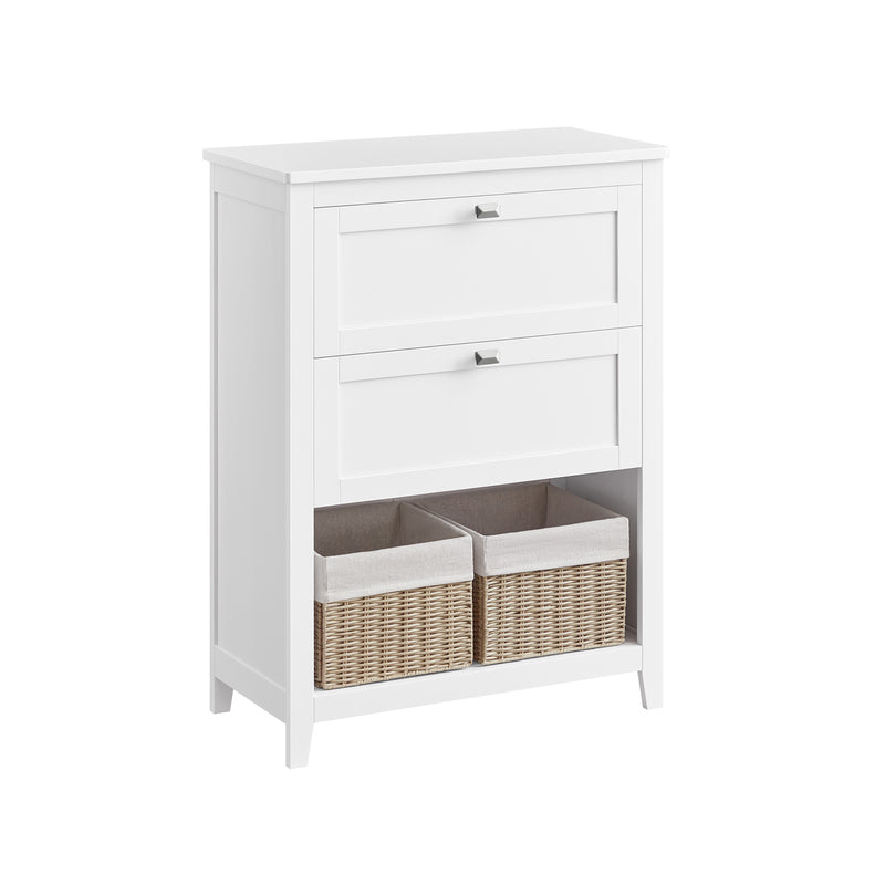 White Bathroom Cabinet with 2 Drawers and Woven Storage Baskets by Vasagle