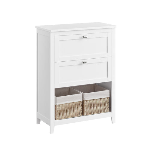 White Bathroom Cabinet with 2 Drawers and Woven Storage Baskets by Vasagle