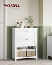 White Bathroom Cabinet with 2 Drawers and Woven Storage Baskets by Vasagle