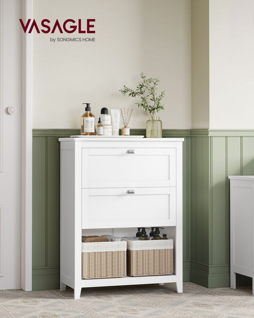 White Bathroom Cabinet with 2 Drawers and Woven Storage Baskets by Vasagle